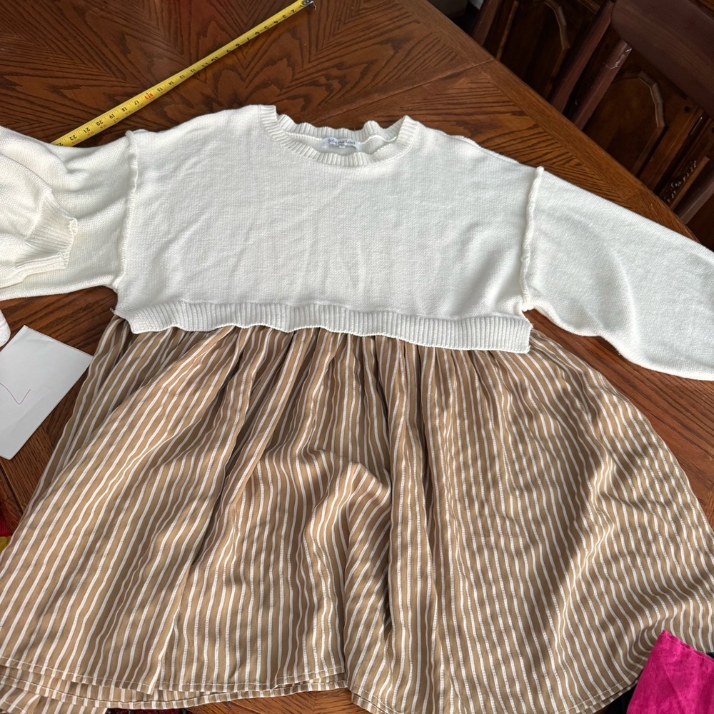 Women’s dress - sweater top with layered white & brown cotton‎ skirt